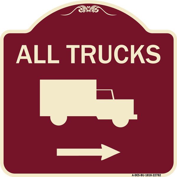 Trucks All Trucks W/ Truck & Right Arrow Heavy-Gauge Aluminum Sign, 18" x 18", BU-1818-22782